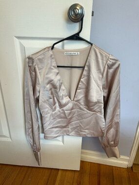 Abercrombie Silk Satin V-Neck Blouse Champagne S